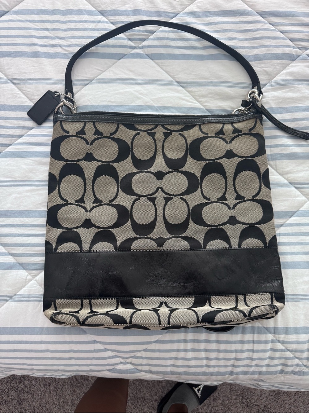 Coach Signature Canvas Shoulder Bag in Black and Cream